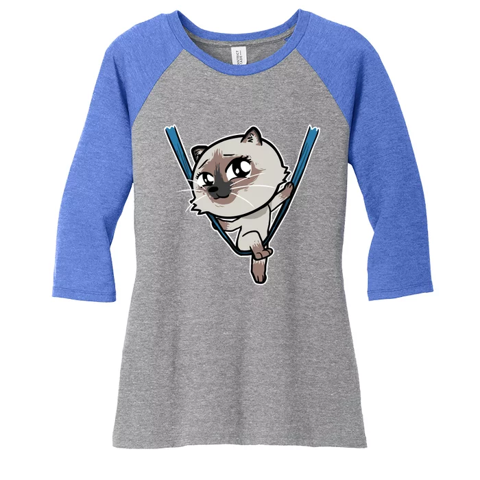 Cute Kawaii Cat Acrobatics Aerial Silk Yoga Cat Lover Gift Women's Tri-Blend 3/4-Sleeve Raglan Shirt