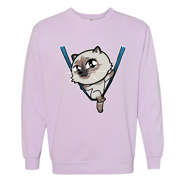 Cute Kawaii Cat Acrobatics Aerial Silk Yoga Cat Lover Gift Garment-Dyed Sweatshirt