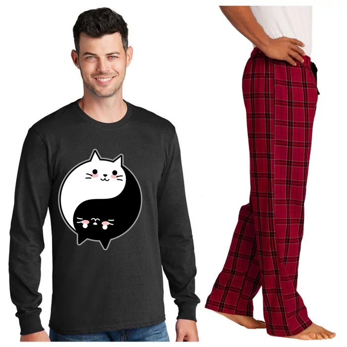 Cute Kawaii Cat Yin And Yang Yoga Cat Lover Graphic Meaningful Gift Long Sleeve Pajama Set