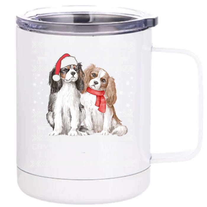 Cavalier King Charles Spaniel Dog Ugly Christmas Sweater Gift Front & Back 12oz Stainless Steel Tumbler Cup