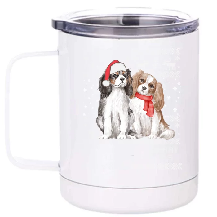 Cavalier King Charles Spaniel Dog Ugly Christmas Sweater Gift Front & Back 12oz Stainless Steel Tumbler Cup