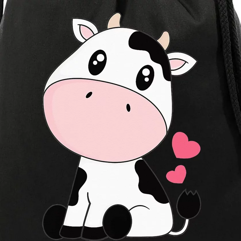 Cute Kawaii Cow Print Black White Cow Animal Drawstring Bag