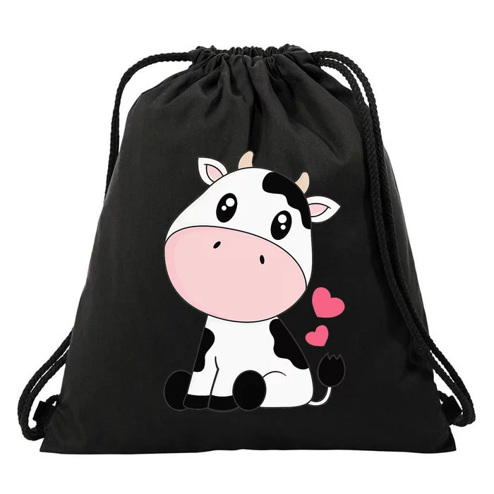 Cute Kawaii Cow Print Black White Cow Animal Drawstring Bag