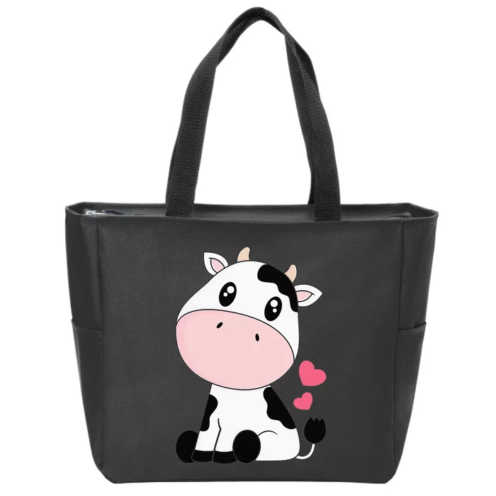 Cute Kawaii Cow Print Black White Cow Animal Zip Tote Bag