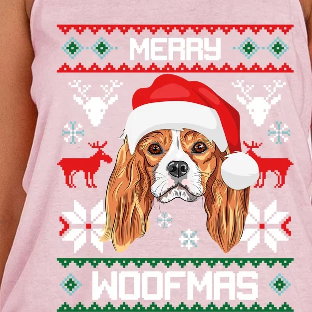 Cavalier King Charles Spaniel Merry Woofmas Gift Women's Knotted Racerback Tank