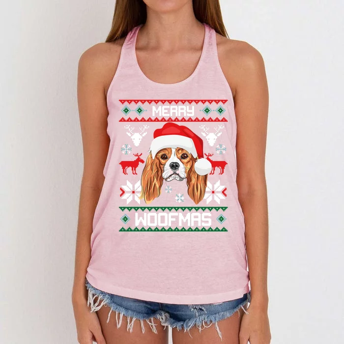 Cavalier King Charles Spaniel Merry Woofmas Gift Women's Knotted Racerback Tank