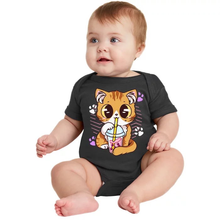 Cute Kawaii Cat Boba Bubble Milk Tea Anime Neko Kitten Baby Bodysuit