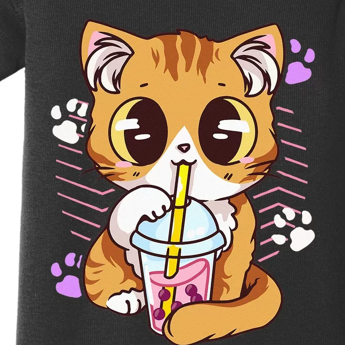 Cute Kawaii Cat Boba Bubble Milk Tea Anime Neko Kitten Baby Bodysuit