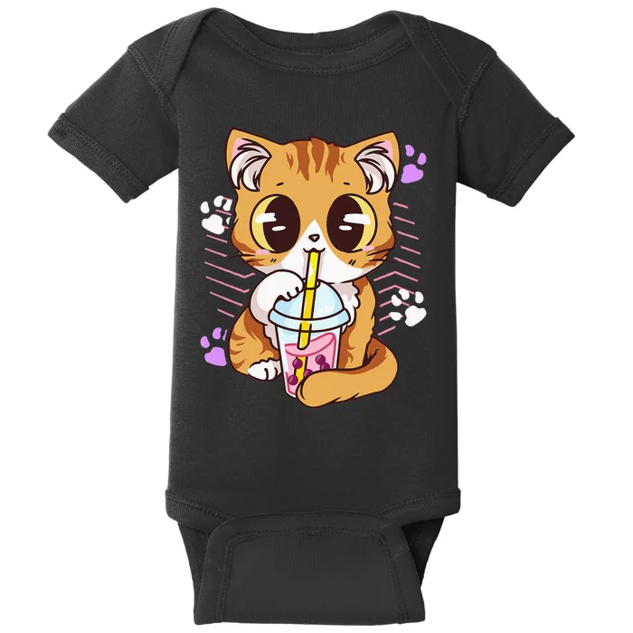 Cute Kawaii Cat Boba Bubble Milk Tea Anime Neko Kitten Baby Bodysuit