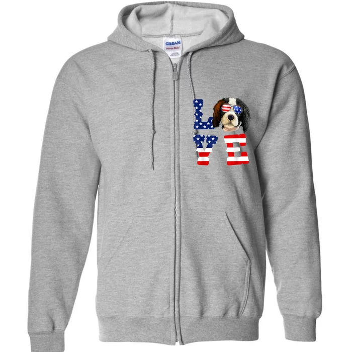 Cavalier King Charles Spaniel Love Dog American Flag Full Zip Hoodie