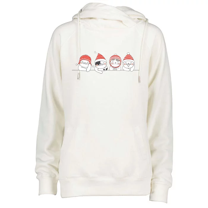 Cute Kitty Cats Christmas, Festive Womens Funnel Neck Pullover Hood