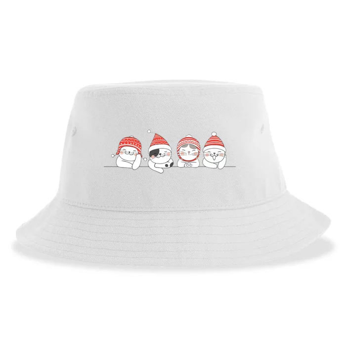 Cute Kitty Cats Christmas, Festive Sustainable Bucket Hat