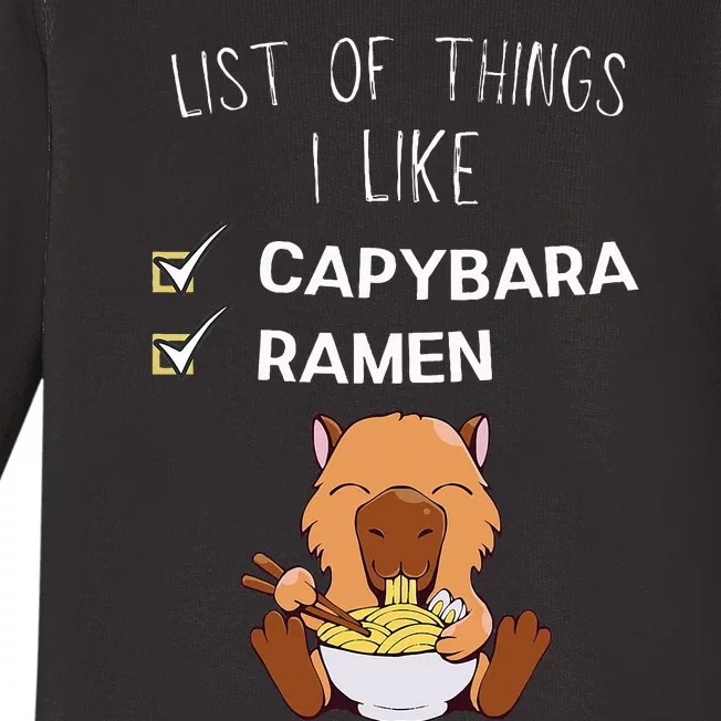 Cute Kawaii Capybara List Of Things I Like Ramen Lover Baby Long Sleeve Bodysuit