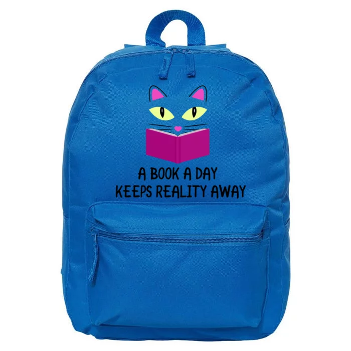 Cute Kitty Cat Face A Book A Day Keeps Reality Away Gift 16 in Basic Backpack