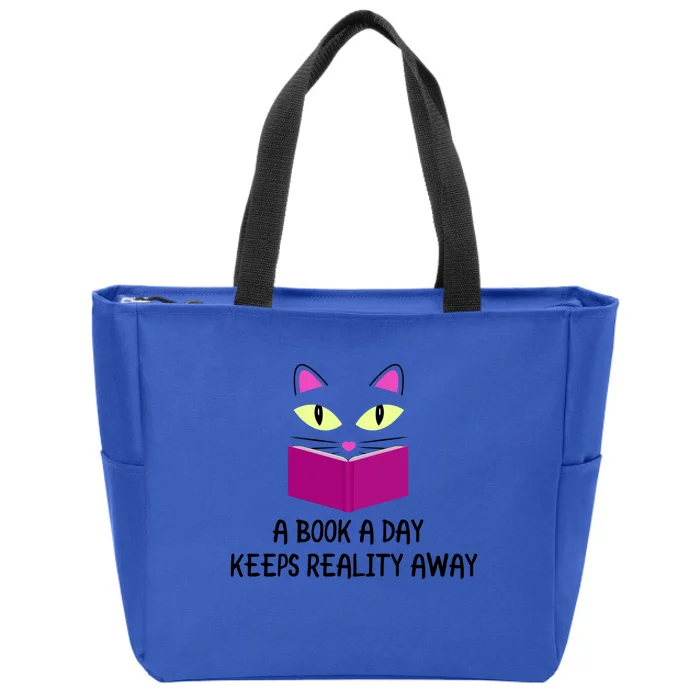 Cute Kitty Cat Face A Book A Day Keeps Reality Away Gift Zip Tote Bag