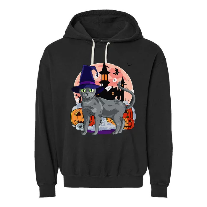 Cute Korat Cat Halloween Witch Pumpkin Garment-Dyed Fleece Hoodie