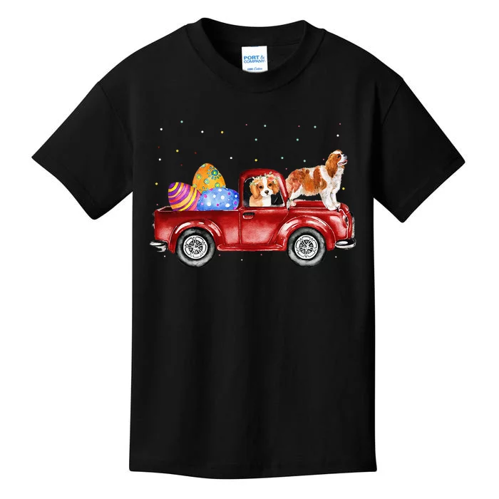 Cavalier King Charles Spaniel Riding Truck Easter Kids T-Shirt