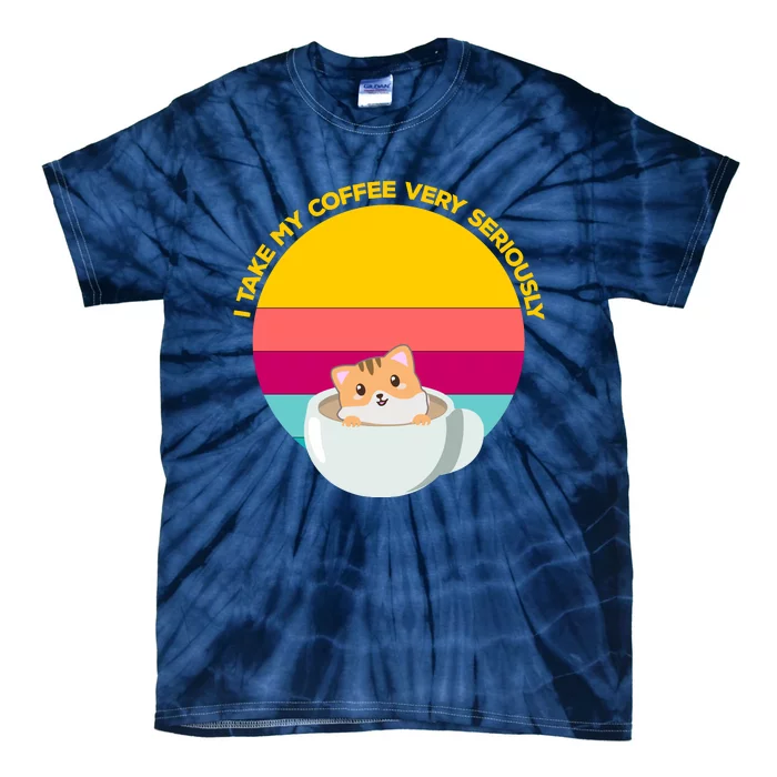 Cute Kawaii Cat In A Coffee Cup Funny Coffee Puns Retro Sunset Cat Lover Tie-Dye T-Shirt