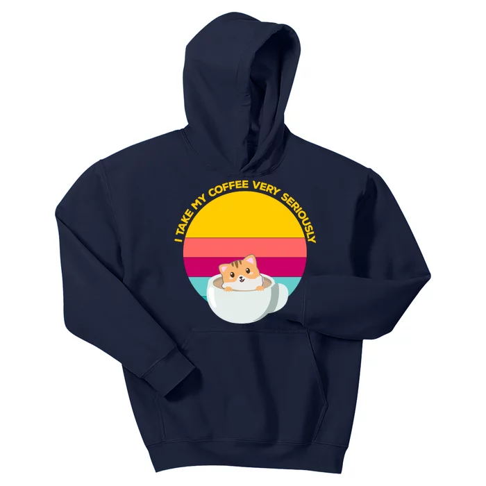 Cute Kawaii Cat In A Coffee Cup Funny Coffee Puns Retro Sunset Cat Lover Kids Hoodie