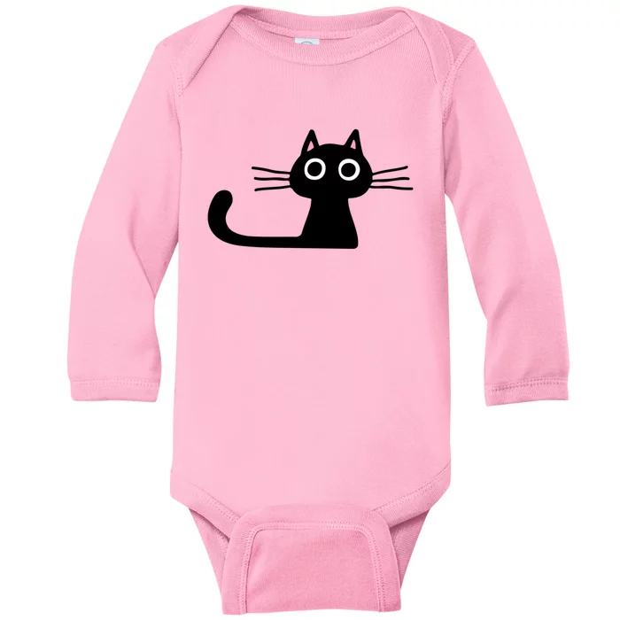 Cutie Kitty Cat Wide Eyed Black Kitten Baby Long Sleeve Bodysuit