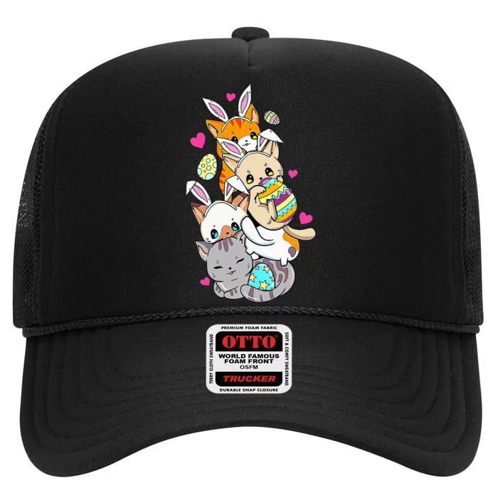 Cute Kawaii Cat Kitten Bunny Lover Easter High Crown Mesh Trucker Hat