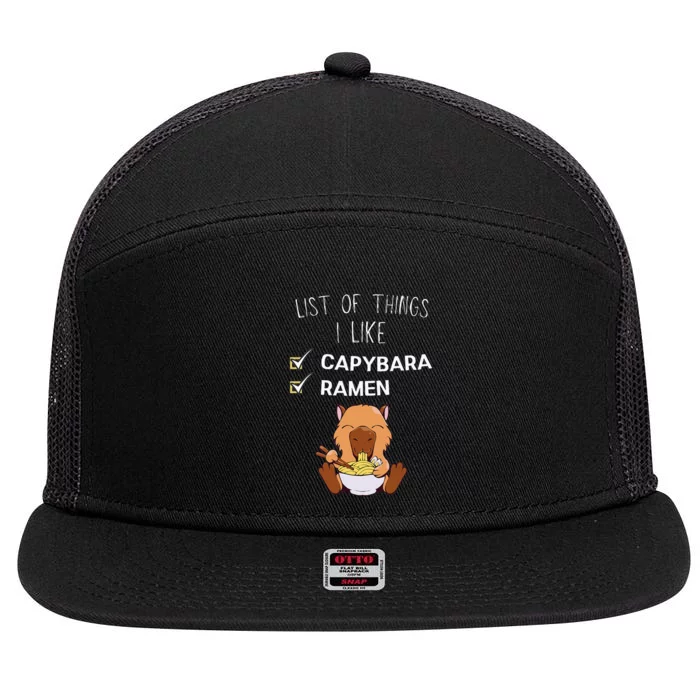 Cute Kawaii Capybara List Of Things I Like Ramen Lover 7 Panel Mesh Trucker Snapback Hat