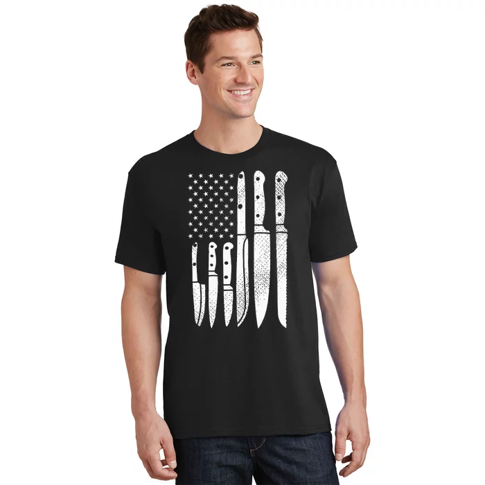 Chef Knives Cooking Utensil Cook Cooking US Flag July 4 T-Shirt