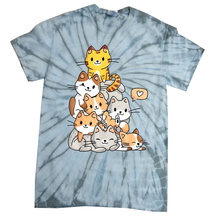 Cute Kawaii Cat Kitty Meowtain Cats Pile Chibi Women Girls Tie-Dye T-Shirt