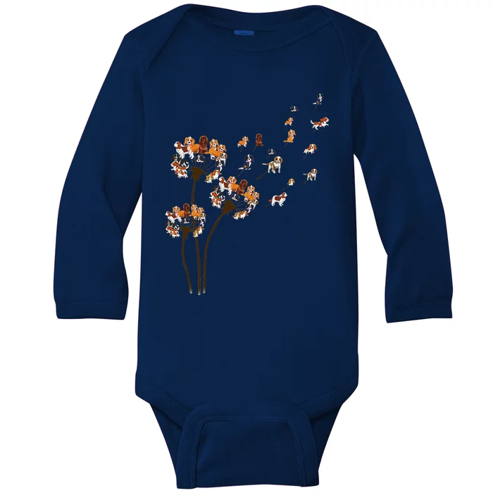 Cavalier King Charles Dandelion Funny Gift For Dog Lovers Baby Long Sleeve Bodysuit