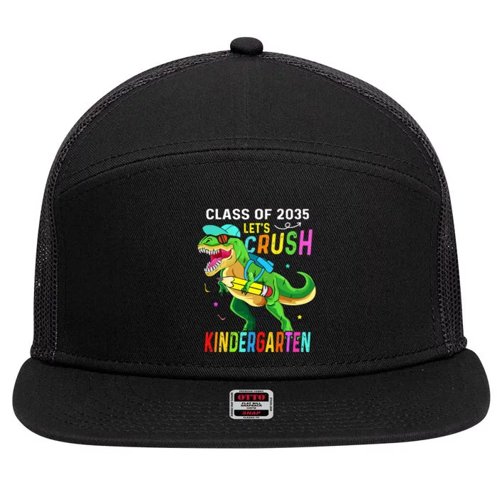 Crush Kindergarten class 2035 back to school dinosaur 7 Panel Mesh Trucker Snapback Hat