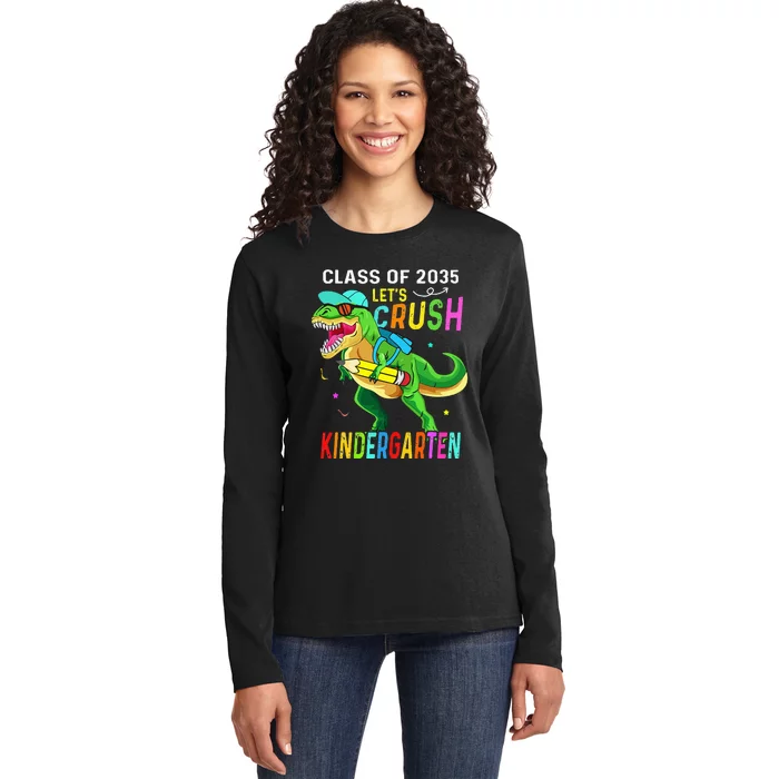 Crush Kindergarten class 2035 back to school dinosaur Ladies Long Sleeve Shirt