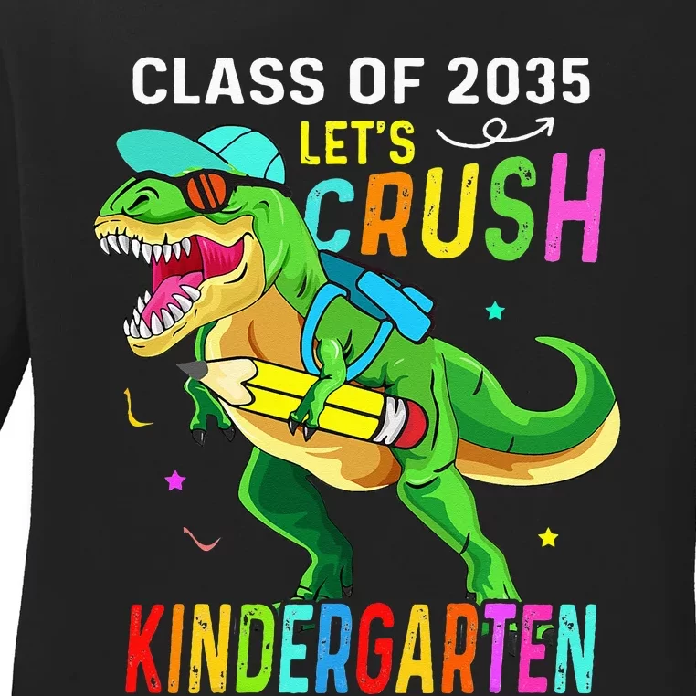 Crush Kindergarten class 2035 back to school dinosaur Ladies Long Sleeve Shirt