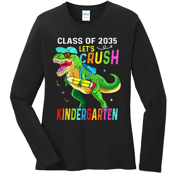 Crush Kindergarten class 2035 back to school dinosaur Ladies Long Sleeve Shirt