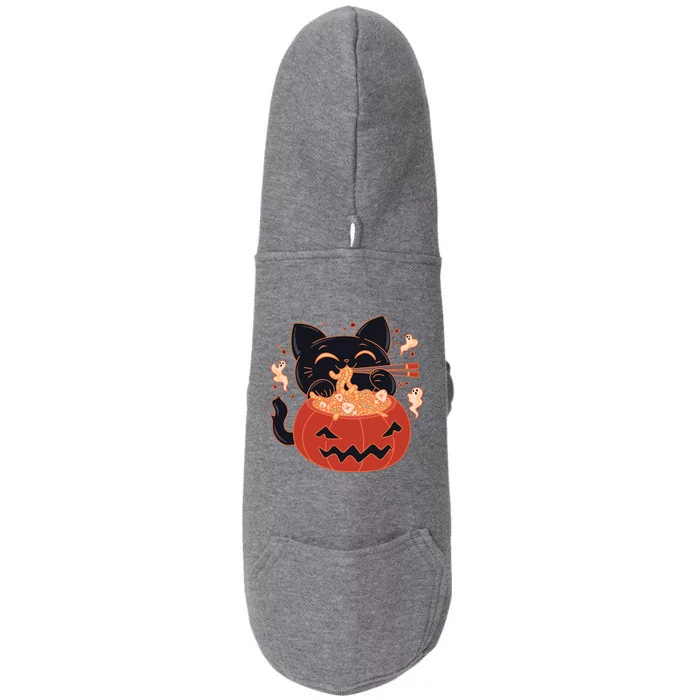 Creepy Kawaii Cat Eating Worms Ramen Noodles Halloween Kids Doggie 3-End Fleece Hoodie