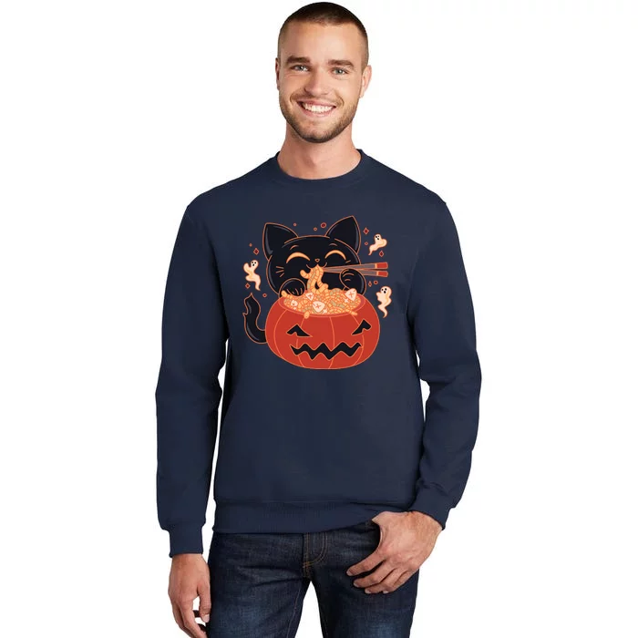 Creepy Kawaii Cat Eating Worms Ramen Noodles Halloween Kids Tall Sweatshirt