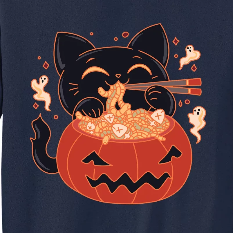 Creepy Kawaii Cat Eating Worms Ramen Noodles Halloween Kids Tall Sweatshirt