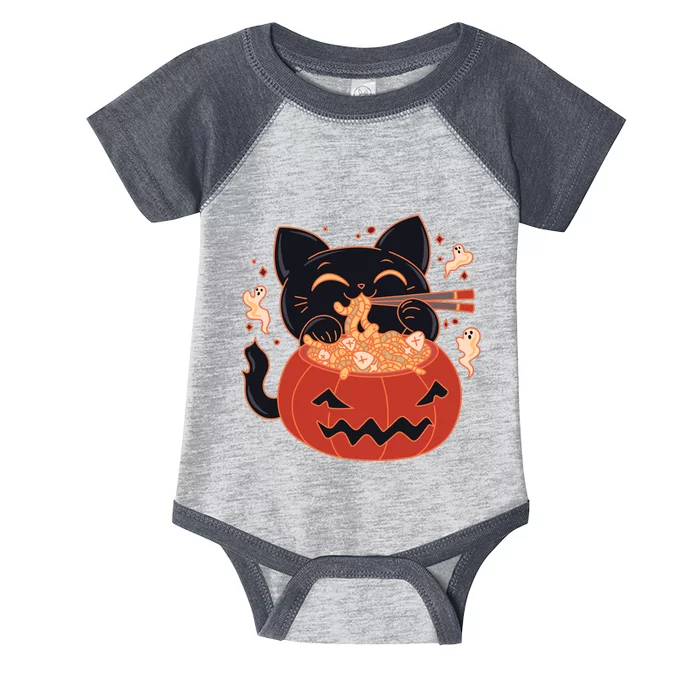 Creepy Kawaii Cat Eating Worms Ramen Noodles Halloween Kids Infant Baby Jersey Bodysuit