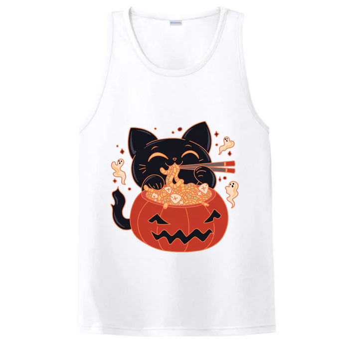 Creepy Kawaii Cat Eating Worms Ramen Noodles Halloween Kids Performance Tank