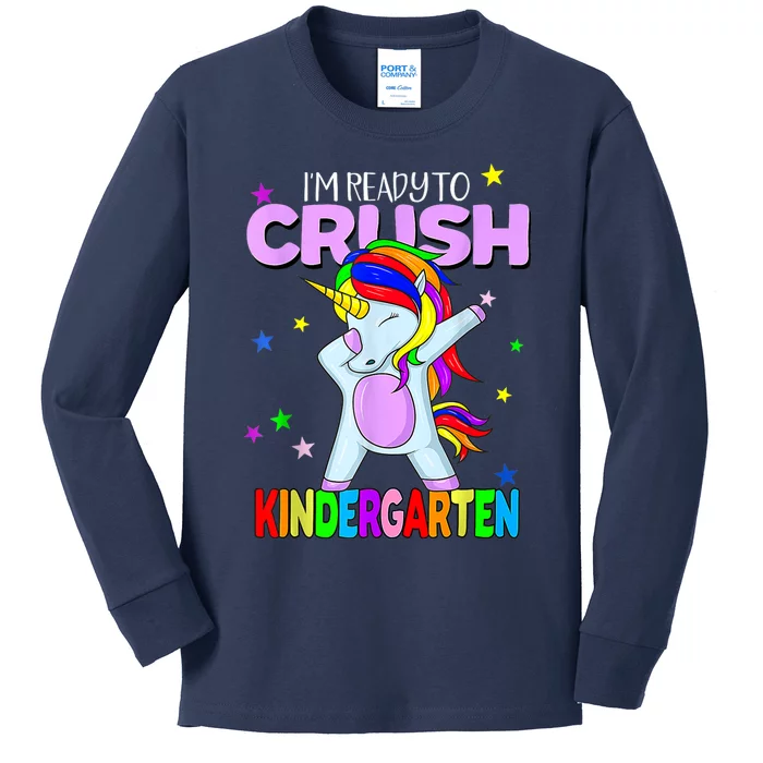 Crush Kindergarten Dabbing Unicorn Girl Back To School Kids Long Sleeve Shirt