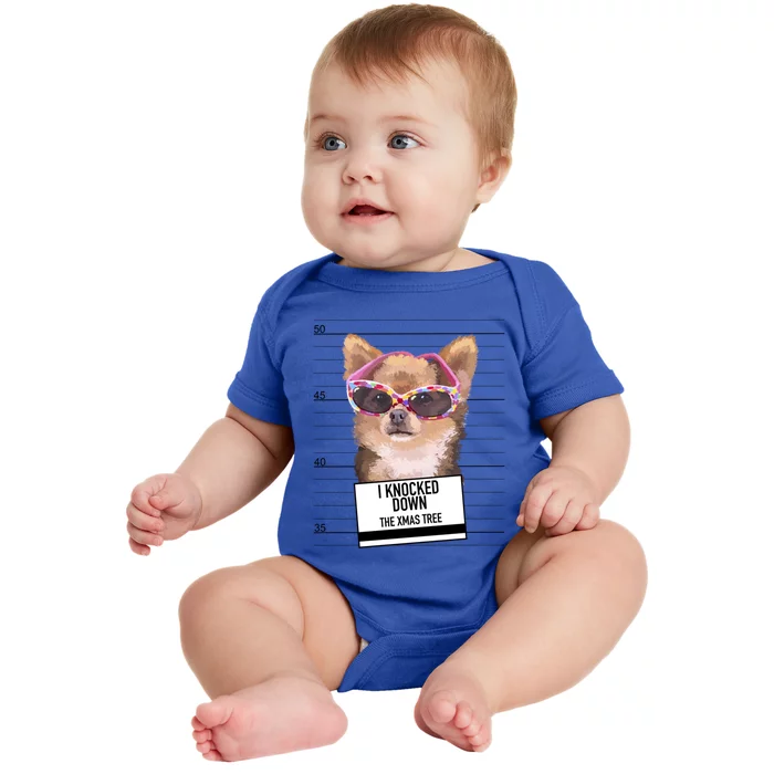 Chihuahua Knocked Down Xmas Tree Funny Gift Baby Bodysuit