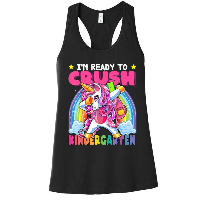 Crush Kindergarten Dabbing Unicorn Back To School Girl Gift Women's Racerback Tank