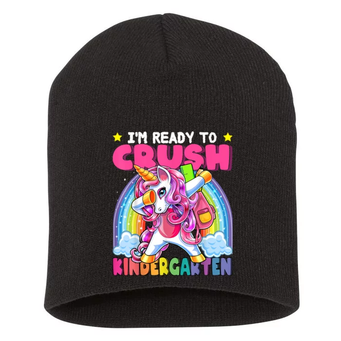 Crush Kindergarten Dabbing Unicorn Back To School Girl Gift Short Acrylic Beanie