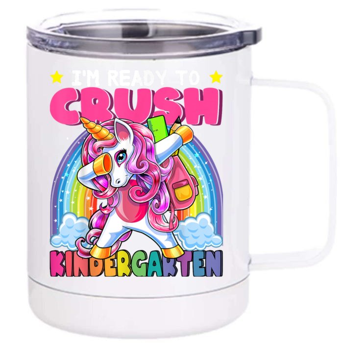 Crush Kindergarten Dabbing Unicorn Back To School Girl Gift Front & Back 12oz Stainless Steel Tumbler Cup