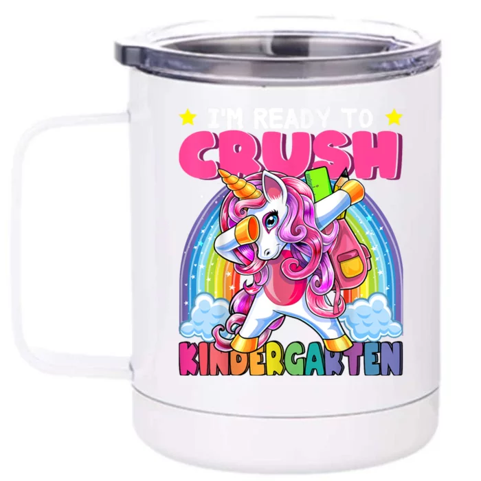 Crush Kindergarten Dabbing Unicorn Back To School Girl Gift Front & Back 12oz Stainless Steel Tumbler Cup