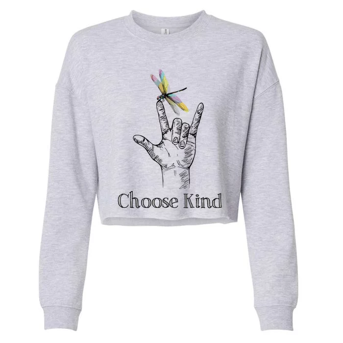 Choose Kind Dragonfly I Love You ASL Sign Language Deaf Cropped Pullover Crew