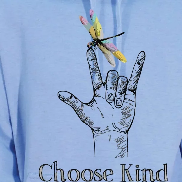 Choose Kind Dragonfly I Love You ASL Sign Language Deaf Unisex Surf Hoodie