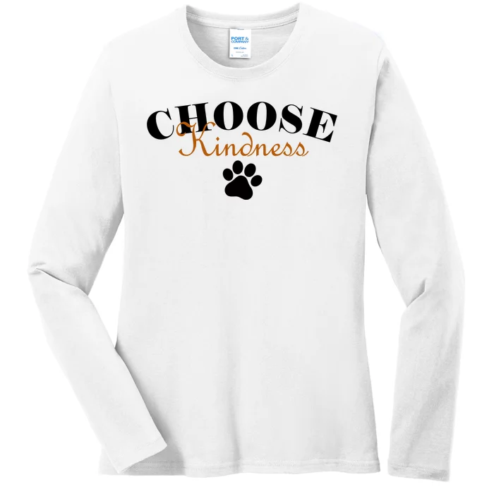 Choose Kindness Dog Paw Print Ladies Long Sleeve Shirt