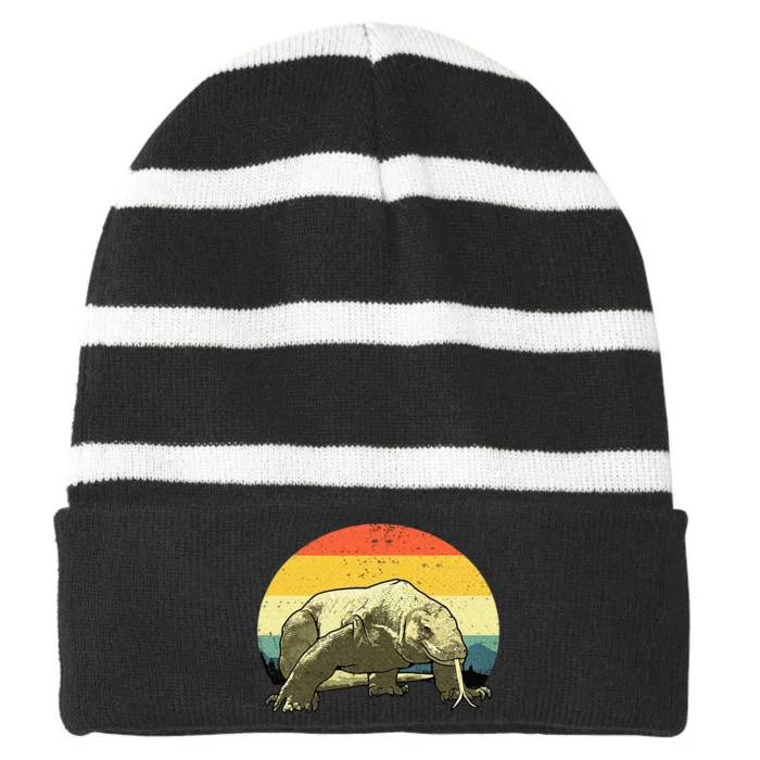 Cute Komodo Dragon Vintage Komodo Dragon Striped Beanie with Solid Band