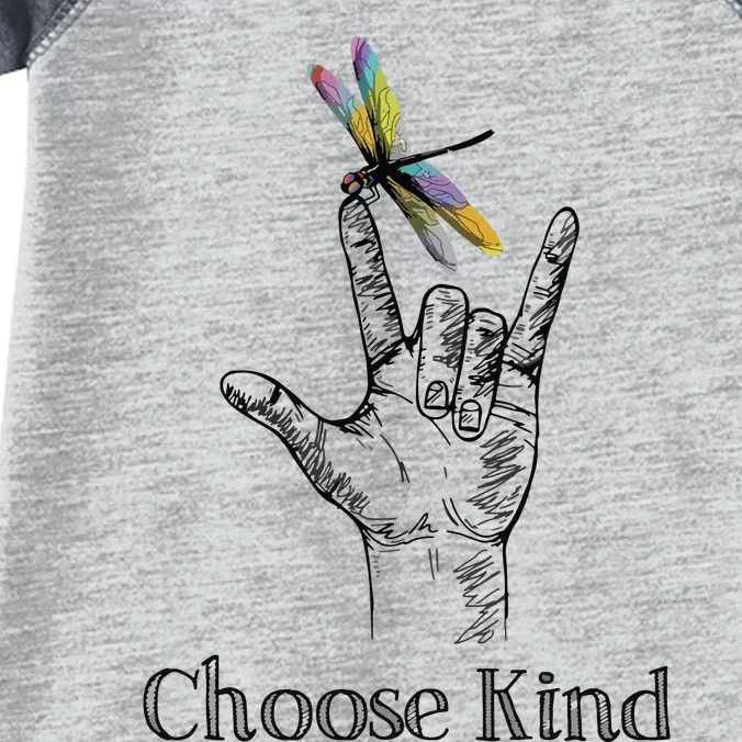 Choose Kind Dragonfly I Love You ASL Sign Language Deaf Gift Infant Baby Jersey Bodysuit