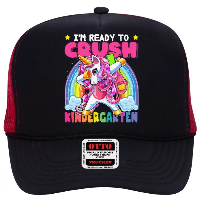 Crush Kindergarten Dabbing Unicorn Back To School Gift High Crown Mesh Trucker Hat